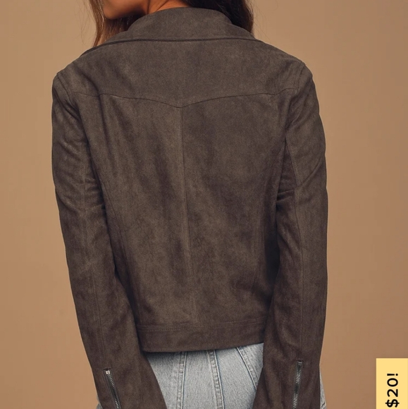 Vegan Charcoal Grey Suede Moto Jacket - Picture 3 of 4